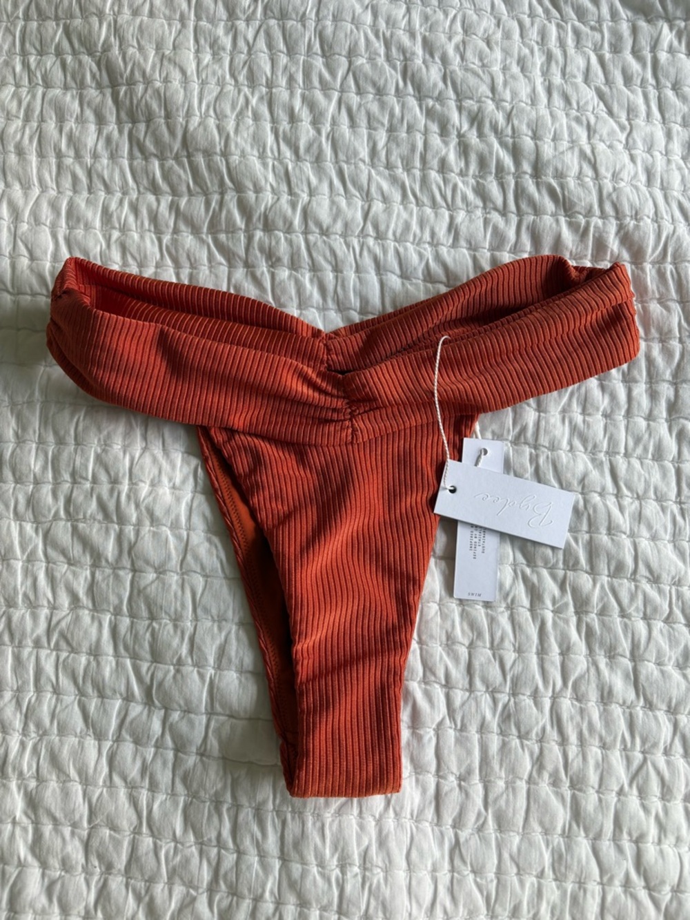 Ribbed Fold-Over Bikini Bottom in Rust